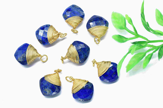 Lapis Lazuli Square Faceted Connector,Gemstone Wire Wrapped Pendant,Loop Connector,Pendant Jewelry,Wire Wrapped Necklace,Lapis Jewelry,Gift