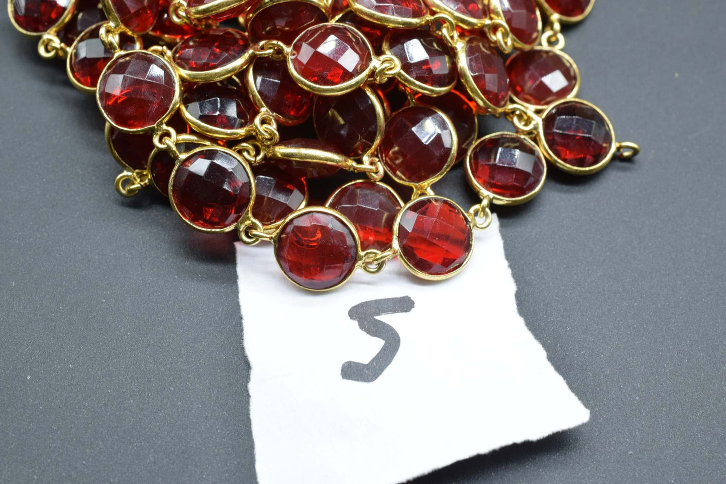 Garnet Round Shape connector link chain,Garnet 18k Gold Plated Bezel chain,Red Quartz Chain,Charm Link Connector,Gemstone Connector Chain