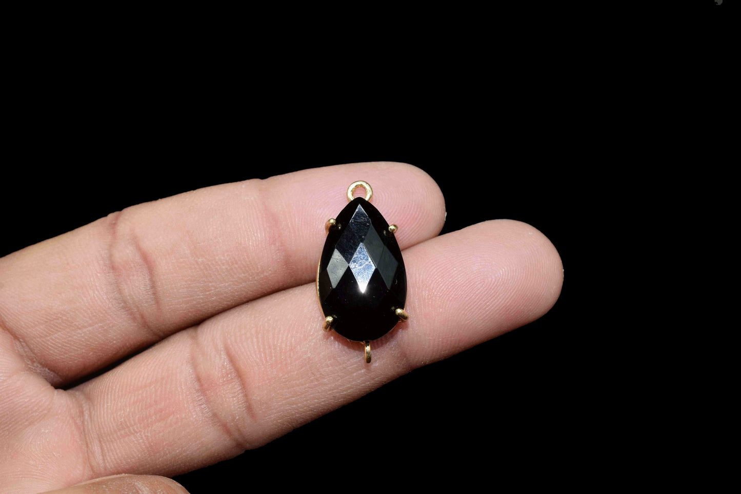 Black Onyx Connector,Black Onyx jewelry,Black Onyx Teardrop Bezel,double bail connector,Handmade Gemstone Bezel,Prong Set Bezel Pendant,Gift