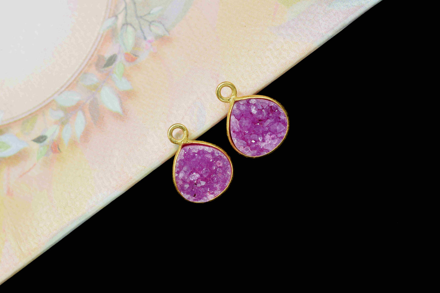 Natural Pink Druzy Gemstone Pendant,Druzy 8mm Heart Shape Component,Electroplated Connector Earring Jewelry DIY Making,Single Bail Pendant