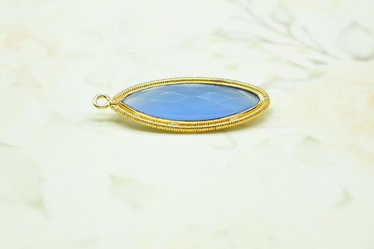 Blue Chalcedony 10x30mm Bezel Charm,Gemstone connector,Marquise Shape Charm,Single Bail Pendant,Handmade Component Pendant,Bezel Jewelry