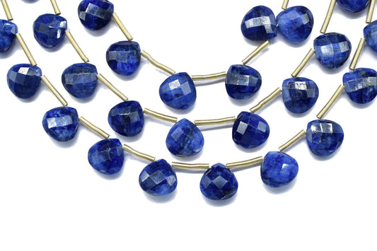 Blue Sapphire 10mm Heart Shape Briolettes,Blue Gemstone Heart Faceted Beads,Sapphire strand,Jewelry Making Supplies,Blue Sapphire jewelry