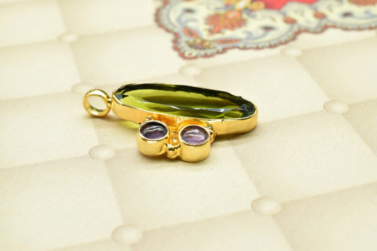 Peridot Pendant Charm,Dual Gemstone Pendant,multi Stone Pendant Charm,Amethyst Pendant Jewelry,Handmade Carft,Long pendant,Loop Pendant,Gift