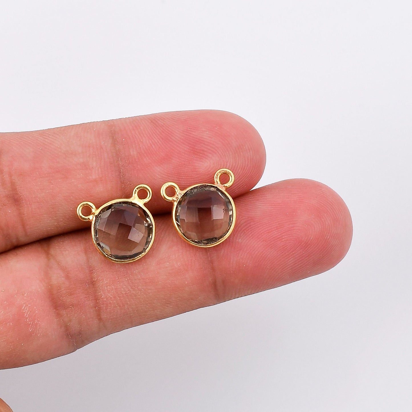Smoky Quartz 10mm Round Bezel,Smoky double connector,Smoky Gold Plated bezel,Bezel,Gold Vermeil Bezel,Smoky jewelry,Smoky Gold-Filled bezel