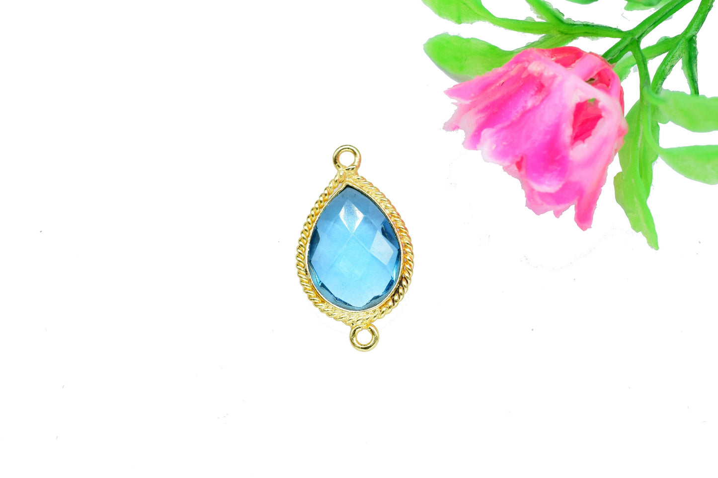 Sky Topaz Gemstone Faceted Bezels Jewelry,Sky Topaz Gold Plating Single Bail Pendants,Gemstone 10x14mm Pear Shape Pendant,Sky Topaz charms