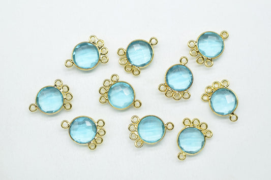 Sky Topaz 10mm Round Bezel Charm/Gemstone Brass Component/Single Bail Pendant charms/Round Handmade Jewellery Connector/B'day Gift