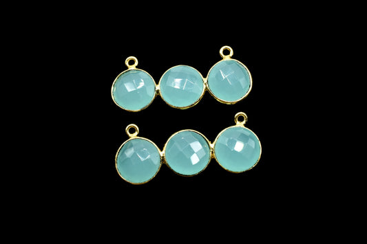 Aqua Chalcedony ewelry component,Round Attached Bezels Double Bail Pendant, Craft Supplies,Gemstone Component,Earring Finding,Aqua Pendant