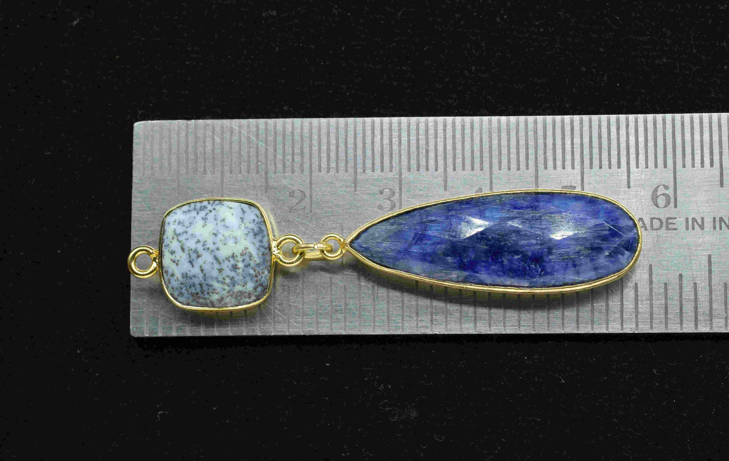 Multi Gemstone Dangle pendant Charms,Blue Sapphire pendant Connector,Dendrite Dangle Earring,Handmade pendant,Station Link,Component jewelry