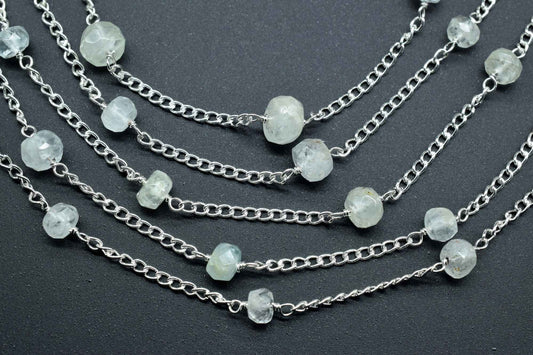 Aquamarine Rosary Chain,Wire Wrapping Gemstone Chain,Faceted Rosary Roll,Aquamarine Rondelle Beaded Chain,6mm Faceted Beads Rosary,Rosary