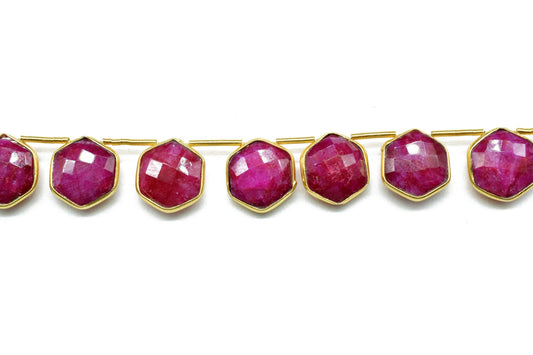 11 Pieces Ruby 10mm Faceted Hexagon Shape Single Bail Connector strand,Single Bail Charm, Ruby Faceted Gemstone Jewelry Making Component
