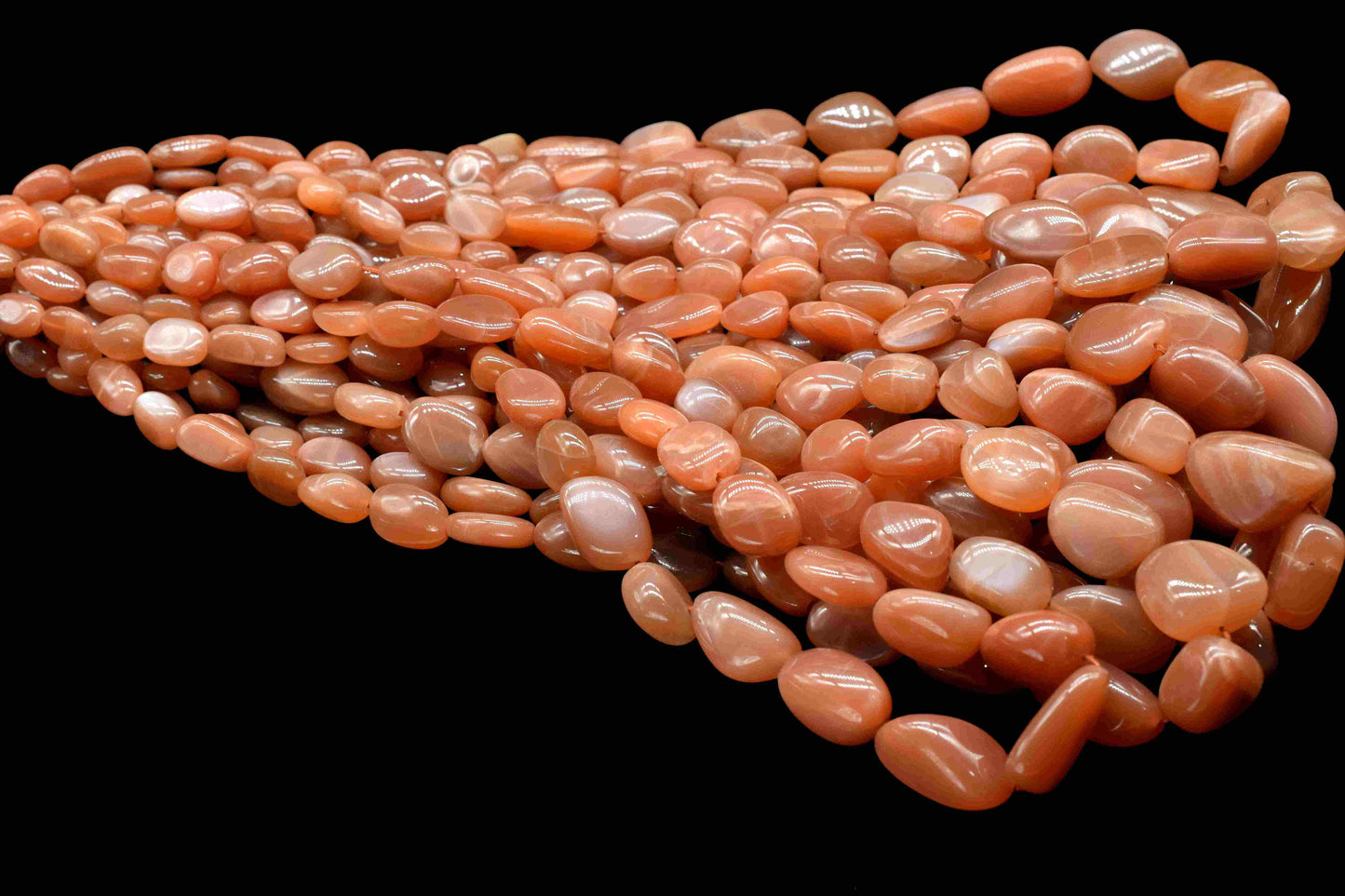 peach moonstone smooth nuggets,Oval Shape Gemstone Tumble Beads,nugget Strand,moonstone Beads Jewelry,handmade Necklace,Smooth Briolettes