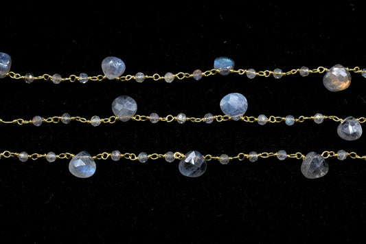 labradorite 2mm Rosary Beaded Chain,Labradorite Heart Shape Rosary Chain,Sold By Foot,labradorite briolette beaded chain,labradorite chain