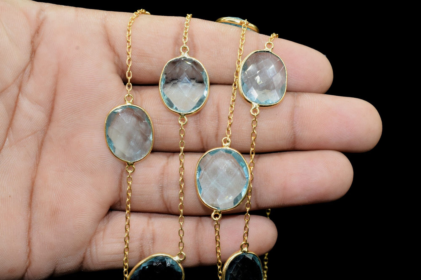 Sky Topaz connector link Chain,Sky Topaz Bezel Chain,Sky Topaz Oval Shape Connector Chain,Sky Topaz bezel chain,Sky Topaz link chain,Topaz