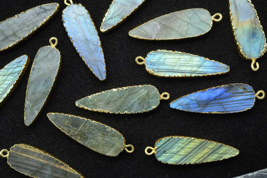 Labradorite Teardrop Pendant,Single Bail,Necklace Connectors,Labradorite Jewelry,Gemstone Electroplated Charm,Handmade Pear Shape Connector