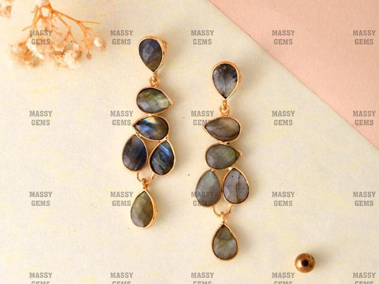 Labradorite Gold Plated Teardrop Earrings,Bridal Earring,Labradorite Gemstone Jewelry,Women Gifts,Wedding Earring,Labradorite Dangle Earring