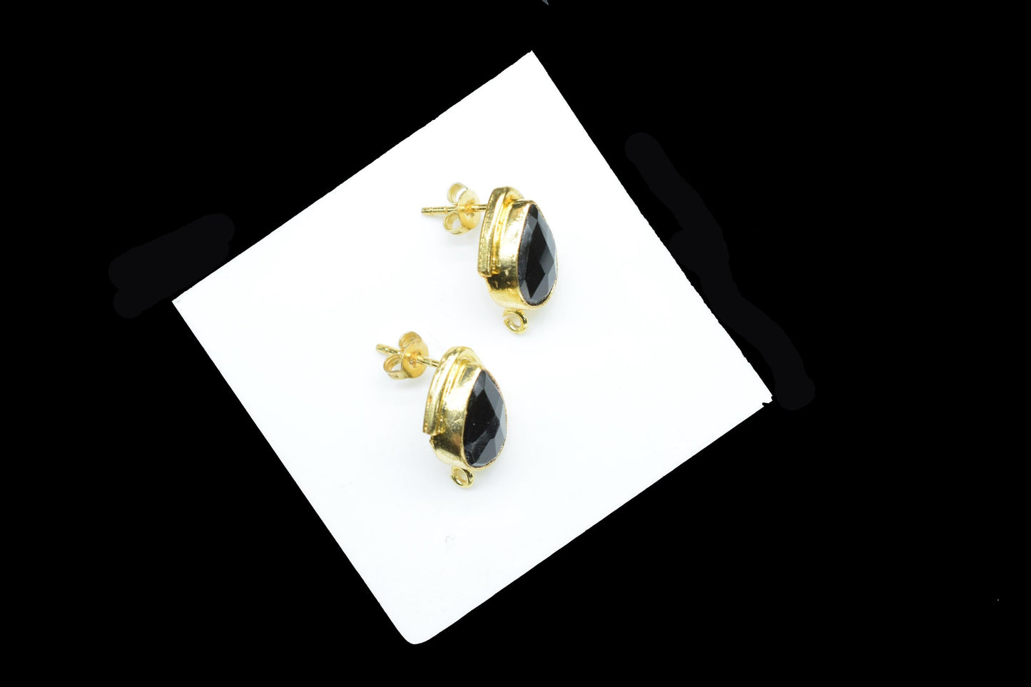 Black Onyx Studs Earring/Gold Plated Earring/Handmade Earring/Bezel Set Earring/Teardrop Earring/Women Jewelry/Connector Earring/Gift