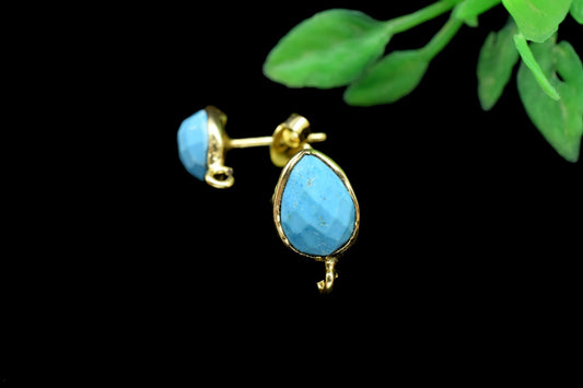 Turquoise 7x10mm Earring Connector,Gemstone Connector Post Stud,Jewelry Supplies,Earring Findings,Jewelry Making Connector,Ear Post Studs,