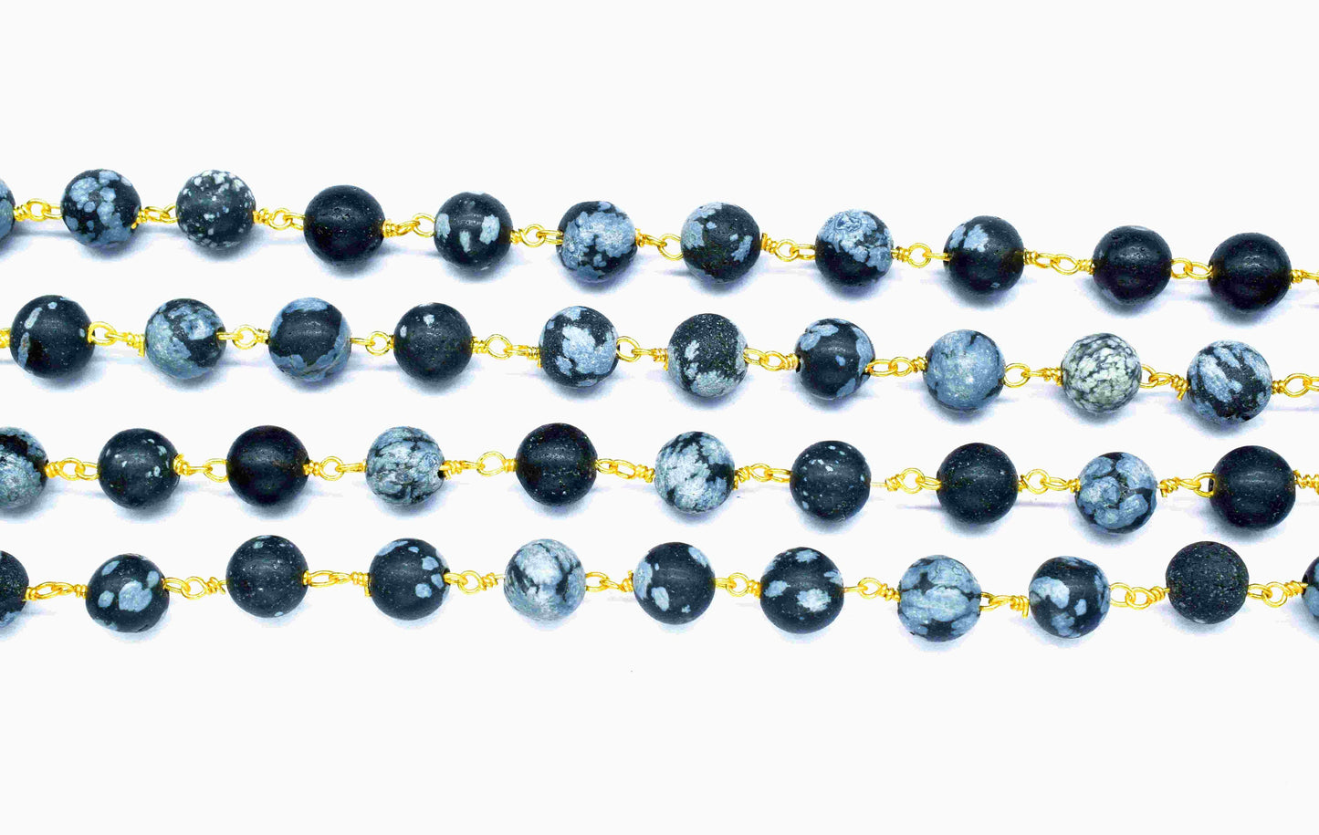 Snowflake Obsidian Smooth 6mm Round Beads Rosary,Snowflake Obsidian Wire Wrapped Chain,Snowflake Obsidian Beads Chain,Wholesale Beads Chain