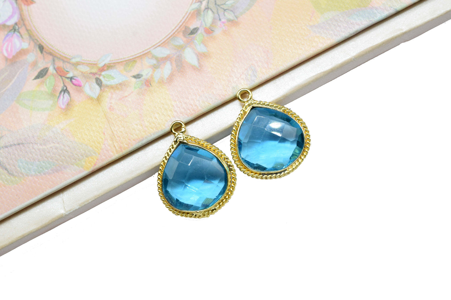 Blue Topaz Faceted Gemstone 14mm Heart shape Connectors,Blue Topaz Gold Plated Bezel Jewellery Making Blue Topaz Single Bail PendantCharms,