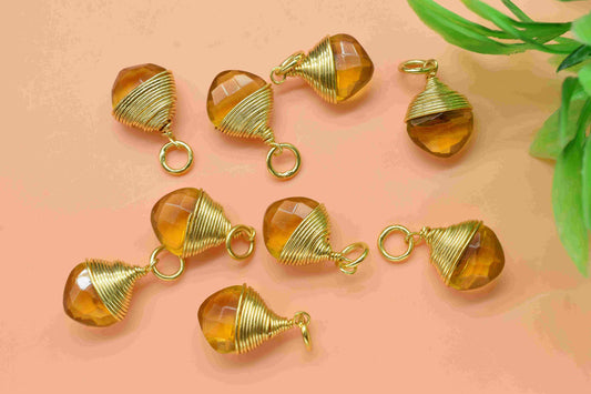 Citrine Quartz Wire Wrapped Pendant,8mm Square Gemstone connector,Yellow Gemstone Pendant,Wire Wrapped Necklace,Citrine Square Shape jewelry
