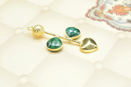 Natural Emerald Pendant/Gemstone Component/Faceted Cut Emerald/Single Bail Charm/Necklace Pendant/Heart Shape Charm/Wholesale Supply/Plated