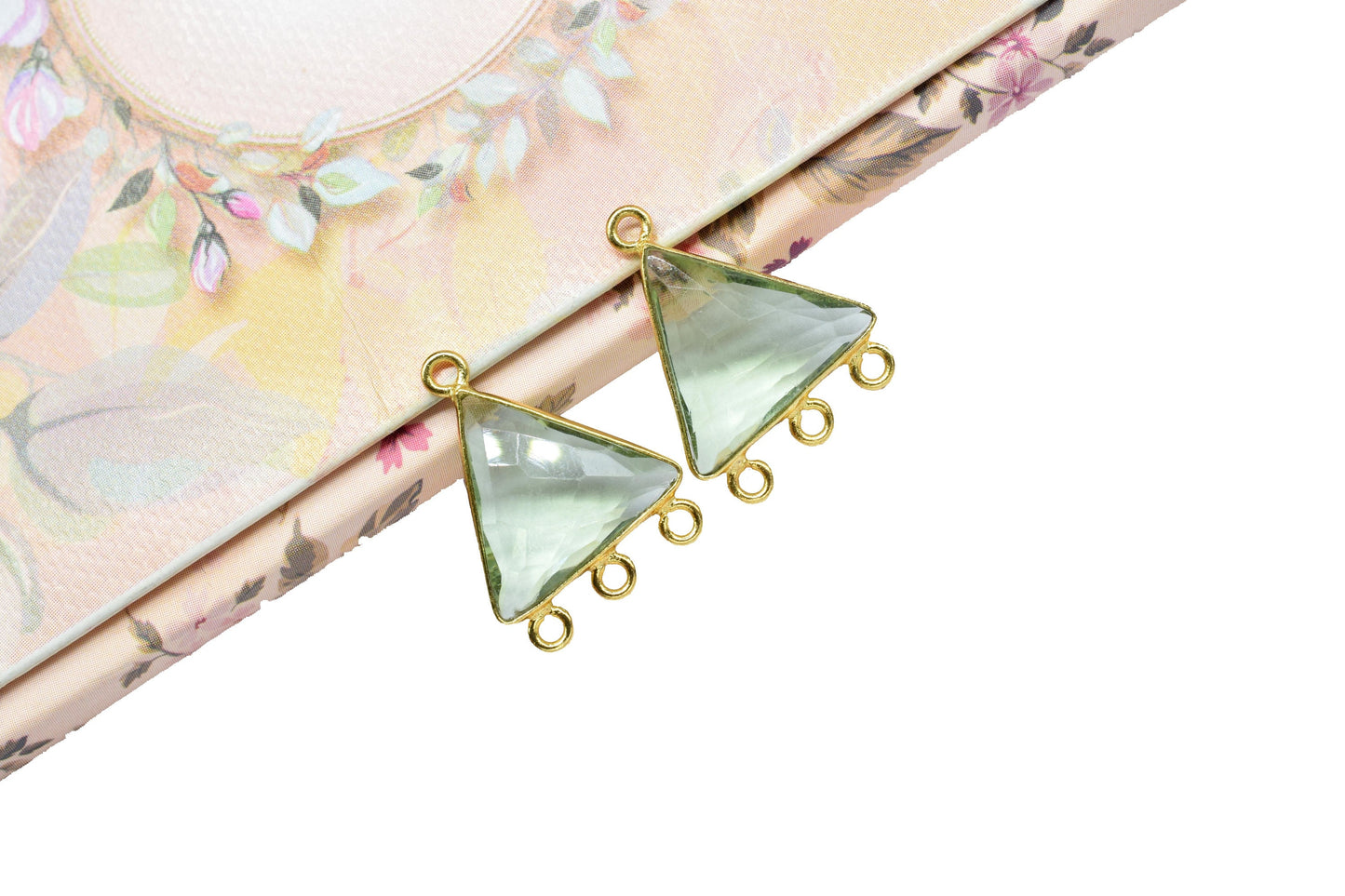 Green Amethyst Single Bail Pendant,Green Amethyst Brass Gold Plating Jewelry Making Charms,Green Amethyst Quartz 15mm Triangle Shape charms