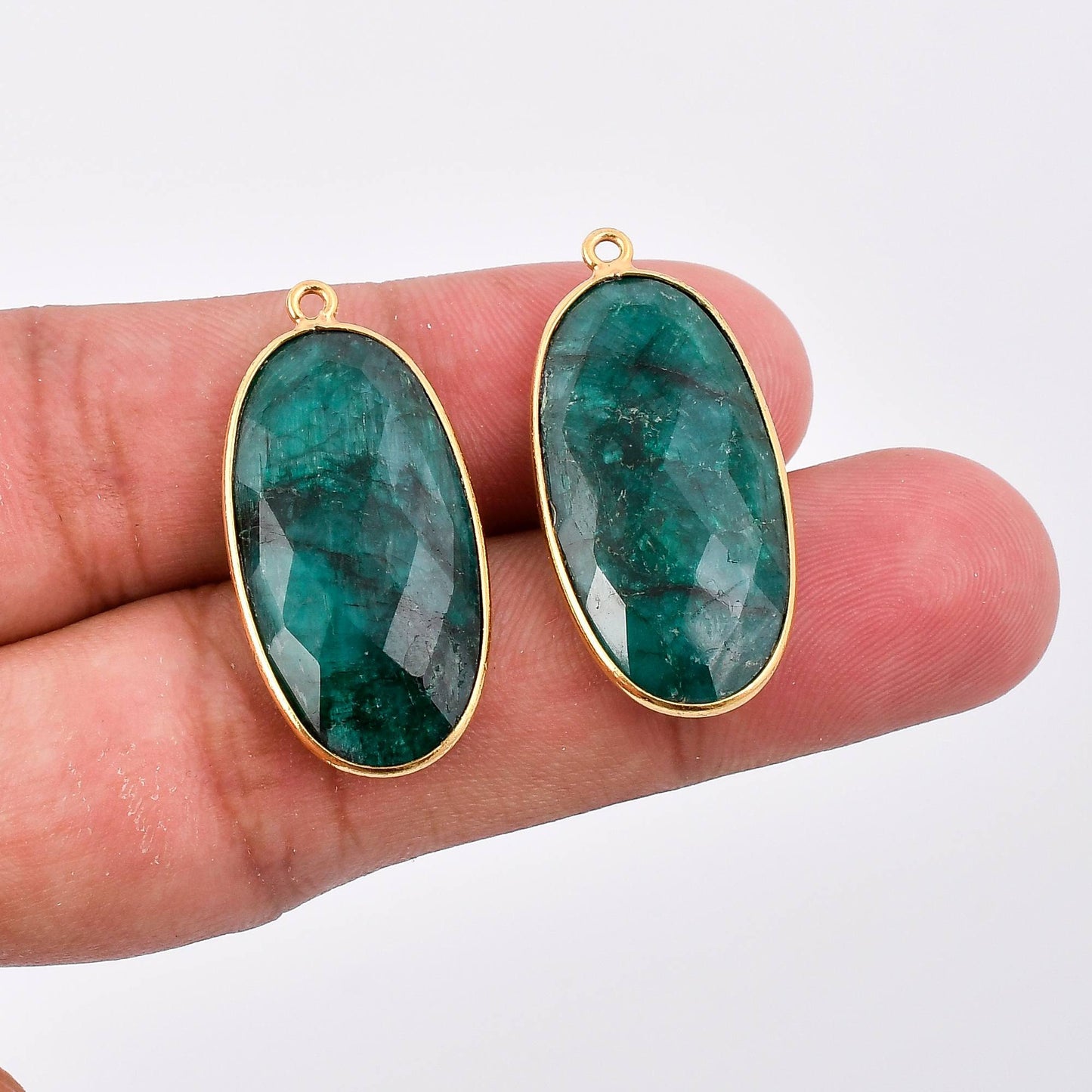 Emerald 14x28mm Bezel Charm Pendant,Oval Shape Gold Plated bezel,Gold Vermeil Bezel,Emerald jewelry making charm,Gold-Filled bezels charms