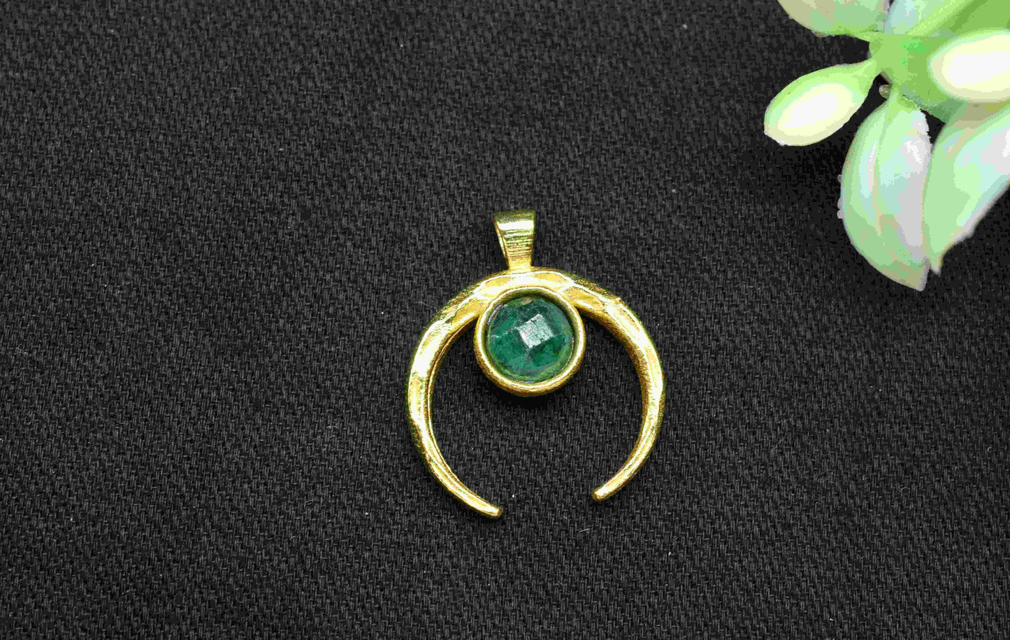 Emerald Pendant , Single Bail Charm , Emerald Connector Pendant , Gold Plated Connectors , Single Bail Gemstone Connector Charm