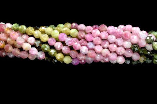 Multi Tourmaline 3mm Faceted Beads,Natural Tourmaline Semi Precious Gemstone Roundel Beads,13inch Strand,Wholesale Gemstone Jewelry Making