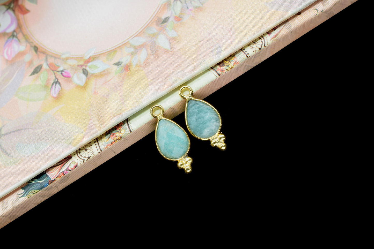 Amazonite Faceted Gemstone 7x10mm Pear Shape Charm,Amazonite Gemstone gold Plating Connector Jewelry,Amazonite Charm for necklace Connector
