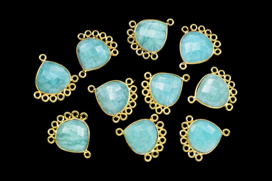 Amazonite 14mm Heart Bezel Charm/Charms Connector/Handmade Jewellery Connectors/Gemstone Brass Component/Women Jewelry/B'day Gift