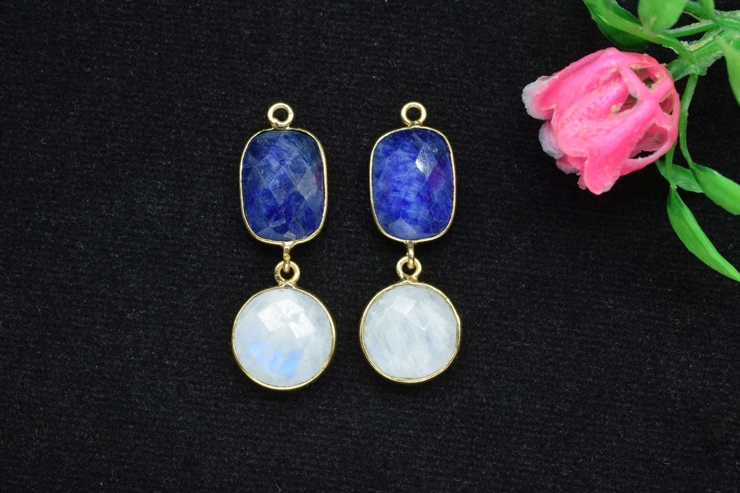 Blue Sapphire & Rainbow Connector,Handmade Pendant,Multi Stone Pendant Charms Necklace,Station Bezel Link,Gemstone Earring Connector,Gift