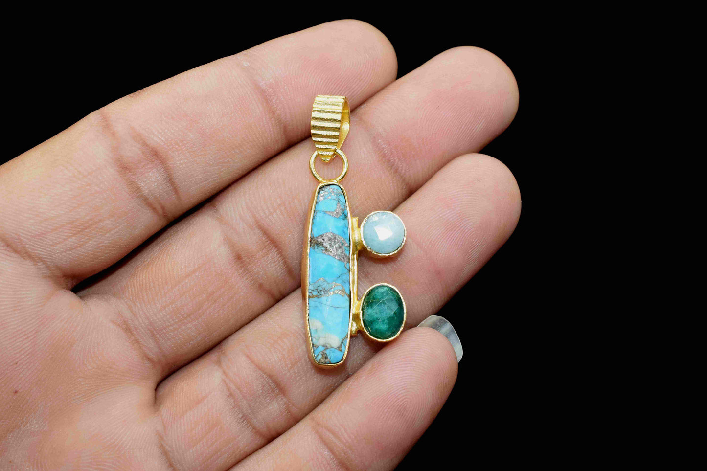 Multi Gemstone Pendant,Copper Turquoise 6x25mm Rectangle Shape Pendant,Amazonite Pendant,Single Bail Pendant,Emerald Gemstone Pendant,Gift