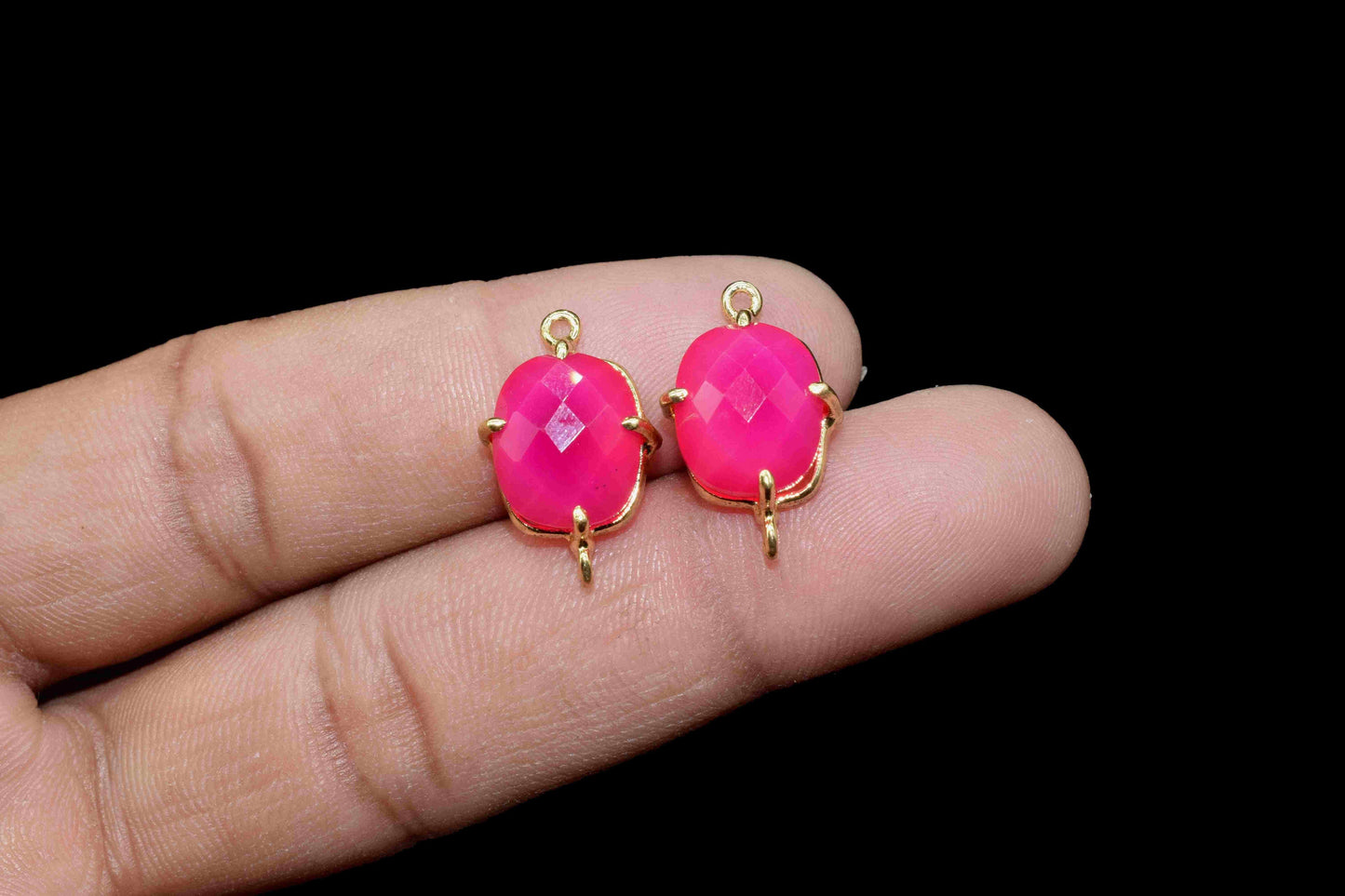 Pink chalcedony Prong Connector,double bail connector,Hot jewelry,Handmade Gemstone Bezel,Fuchsia Pink Cushion Bezel Connector Jewelry