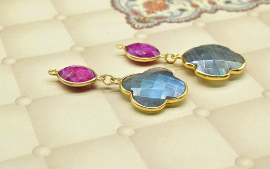 Labradorite Dangle Component pendants,Multi Stone Dangle Earring,Necklace Connector,Ruby pendant Charms,Gemstone Bezel pendant,Handmade Gift
