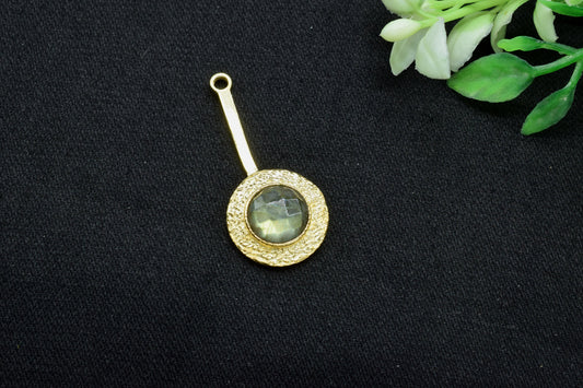 Labradorite Pendant , Labradorite Gemstone Handmade Pendant ,Single Bail Checker Cut Gemstone Connector, Gold Plated Connectors