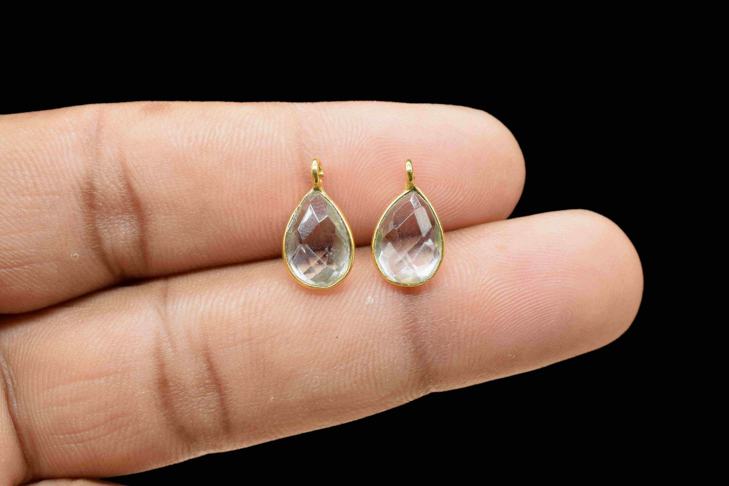Crystal Quartz Component 7x10mm Teardrop Shape Pendant Jewelry,Crystal Earring Connector,Gold Plated Connector,Gemstone Earring Jewelry,Gift