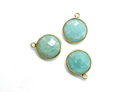 Amazonite 14mm Round Connectors,Brass Gold Plated bezel,Amazonite single Bail Pendant,Amazonite Coin shape Links,Jewelry Making Findings