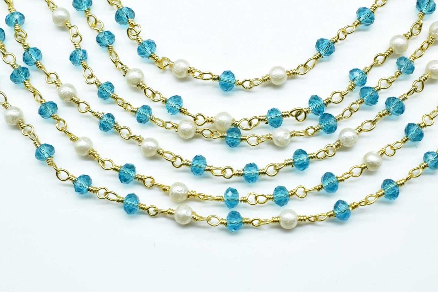 Blue Apatite Rosary Chain,Pearl Rosary Chain,jewelry making Rosary,Wire Wrapping Gemstone Chain,wire wrapped rosary chain,3mm Beaded rosary