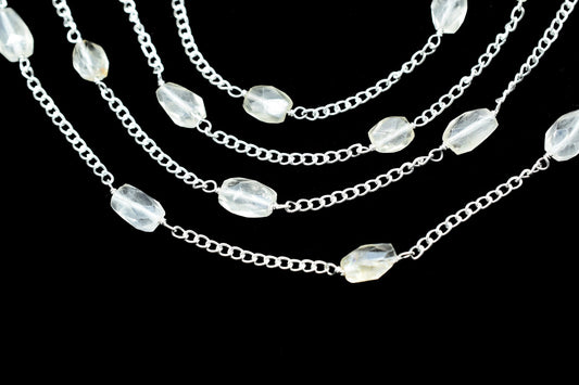Crystal Oval Shape Rosary Chain,Clear Crystal Bead Chain,Crystal Jewelry Making Chain,Crystal Chain Rosary,Crystal Briolettes Rosary,Oval,