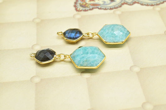Amazonite Dangle Component pendant,Multi Stone Dangle Earring,Handmade Necklace Connector,Labradorite Connector Charm,Gemstone Bezel pendant