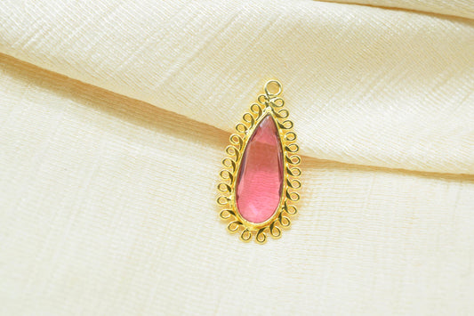 Pink Tourmaline 8x20 Teardrop Bezel Charms,Wholesale Jewelry,Single Bail Pendant,Gemstone Brass Component,Handmade Jewellery Connectors,Gift