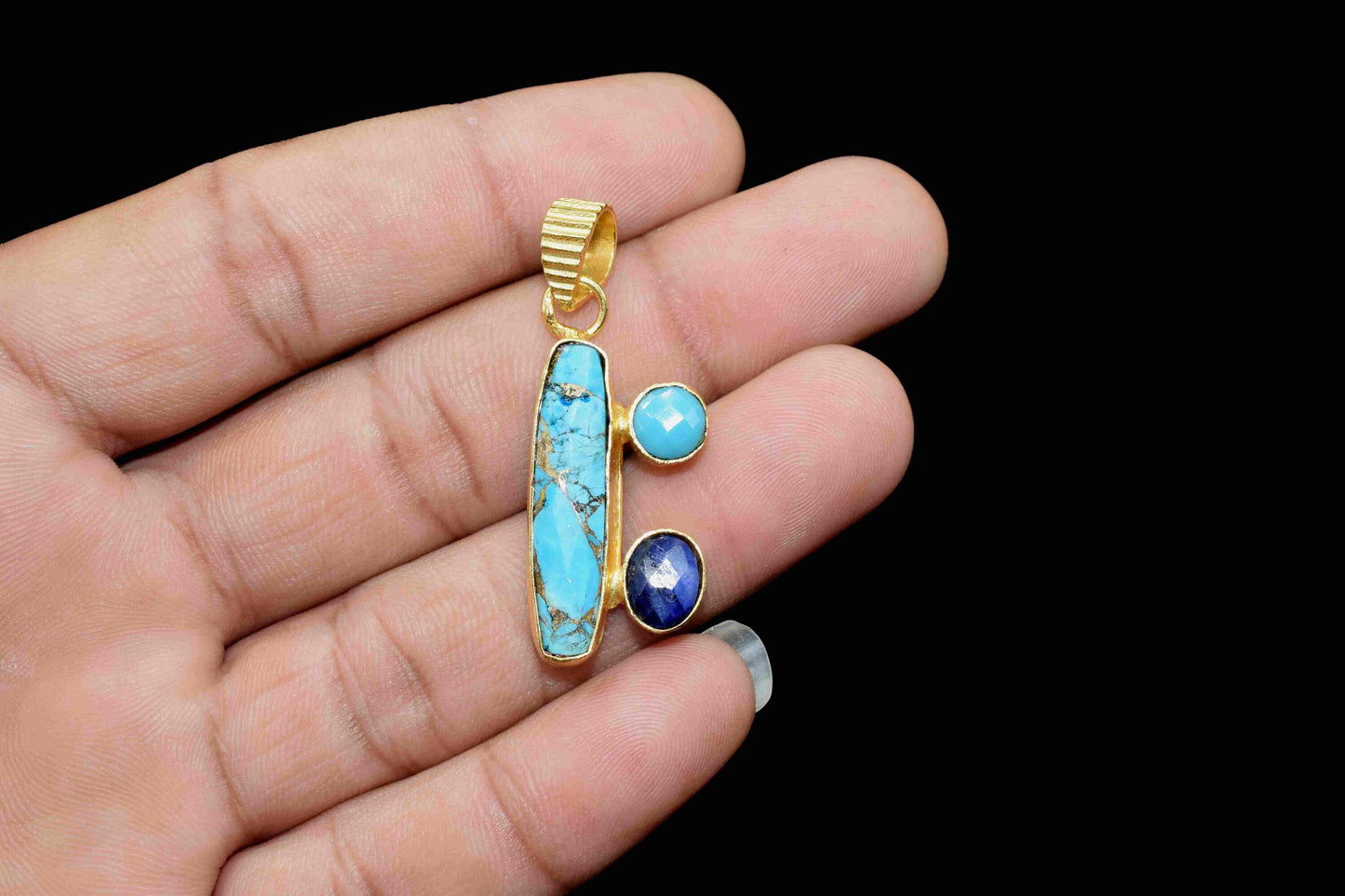 Copper Turquoise 6x25mm Rectangle Shape Pendant,Turquoise Pendant,Multi Gemstone Pendant,Single Bail Pendant,Sapphire Gemstone Pendant,Gift