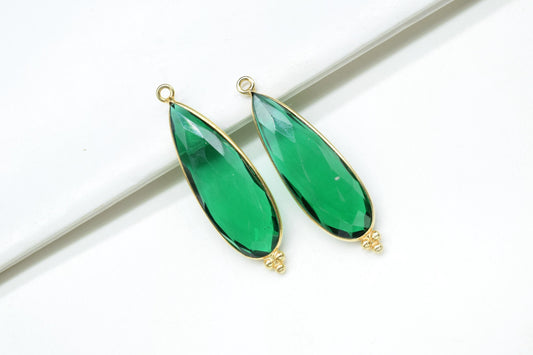 Emerald Quartz 10x30mm Bezel,Bezel Link Supplies,Emerald Jewelry making Connectors,Green Gemstone Bezel Connectors,Designer Bezel charms,
