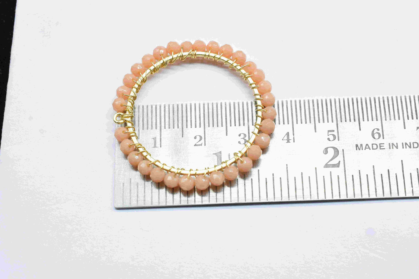 Peach Moonstone Wire Wrapped Dangle Connector, Beaded Hoop Earring,Circle Pendant Component,Handmade Earring,Finding Component Peach Jewelry