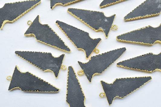 Black Onyx Arrowhead Pendants,Handmade Pendants,Necklace Connectors,Spear Head Jewelry,Gemstone Electroplated Charms,Single Bail Connectors