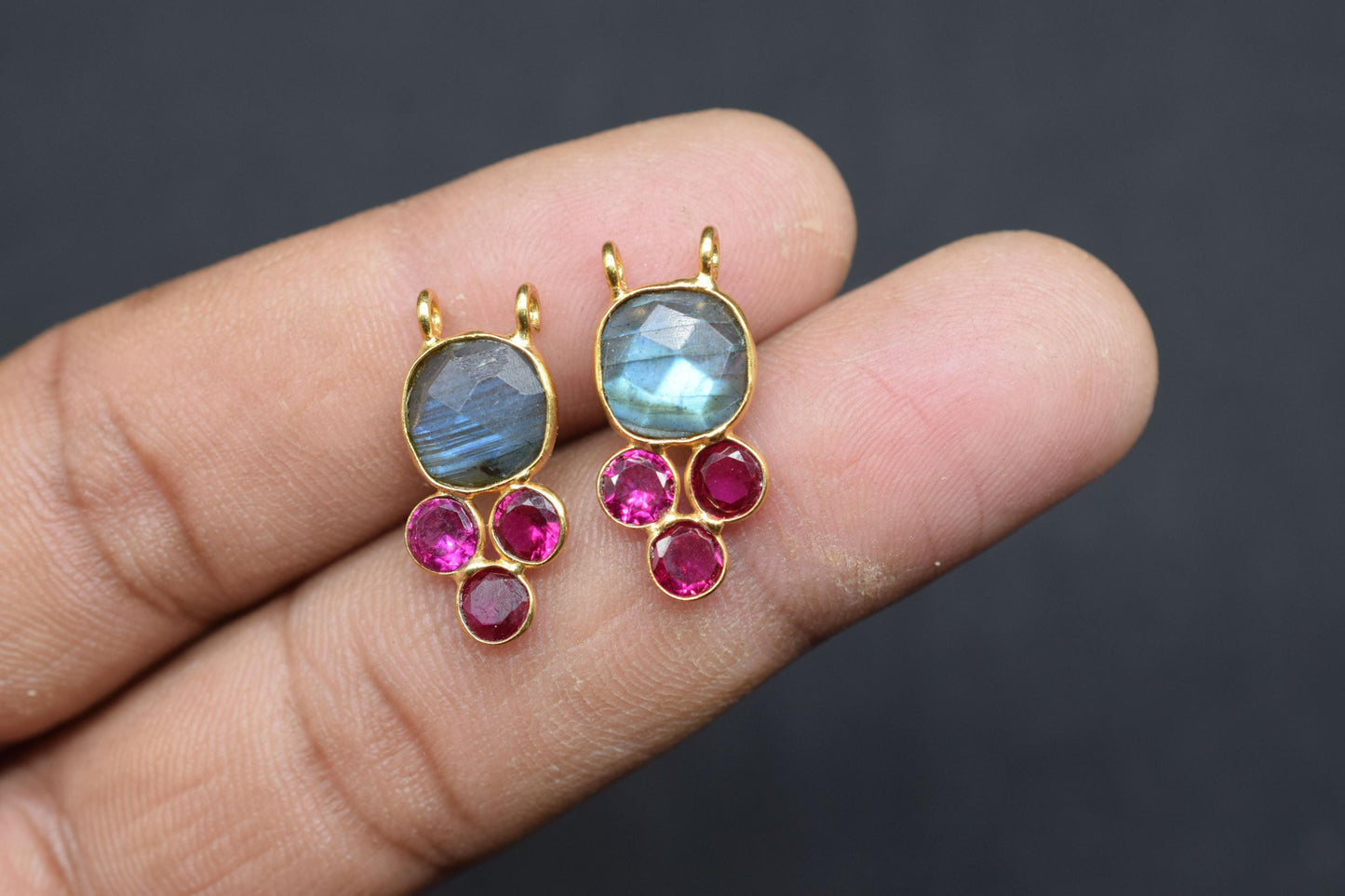 Labradorite 8mm Cushion shape Bezel charms,Labradorite Pendant,Grey Gemstone connector,Labradorite Jewelry,Cubic zirconia Bezel charm,p001