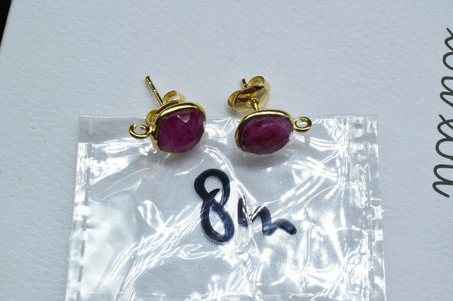 8mm Cushion Ruby Earring Connector,Jewelry Craft Supplies,Ruby connectors post stud,DIY Jewelry,Bezel Frame Connector,Ruby Earring Finding