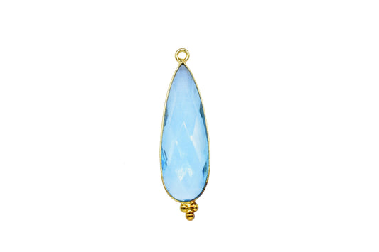 Sky Topaz 10x30mm Bezel charm,GemstoneTeardrop Sky Topaz Pendant,Bezel Link Supplies,Sky Topaz Jewelry Making,Brass Connector Pendant,Gift