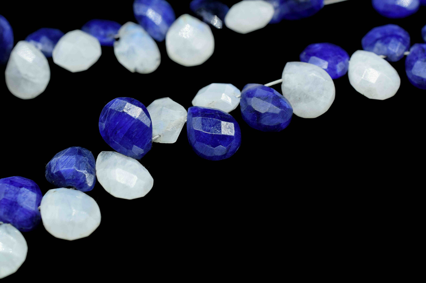 Sapphire Pear Shape Briolette, Rainbow Moonstone Briolette, 6x8mm Teardrop, AAA Quality Briolette,Multi Stone Teardrop, 8''Pear Shape Strand
